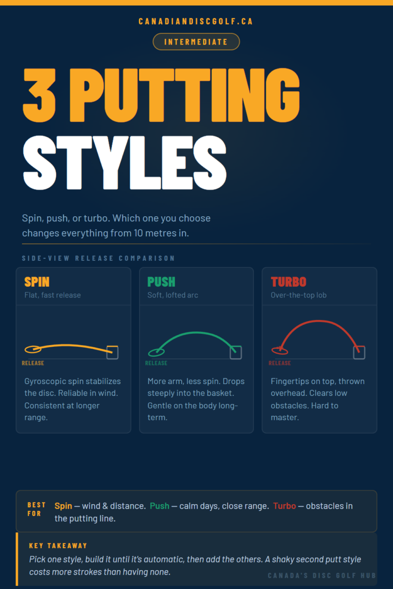 Image goes over the three different styles of putting spin, push & turbo